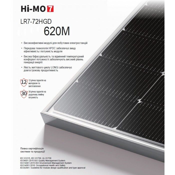 Сонячна панель Longi Solar LR8-66HGD-620M Bifacial (двостороння)